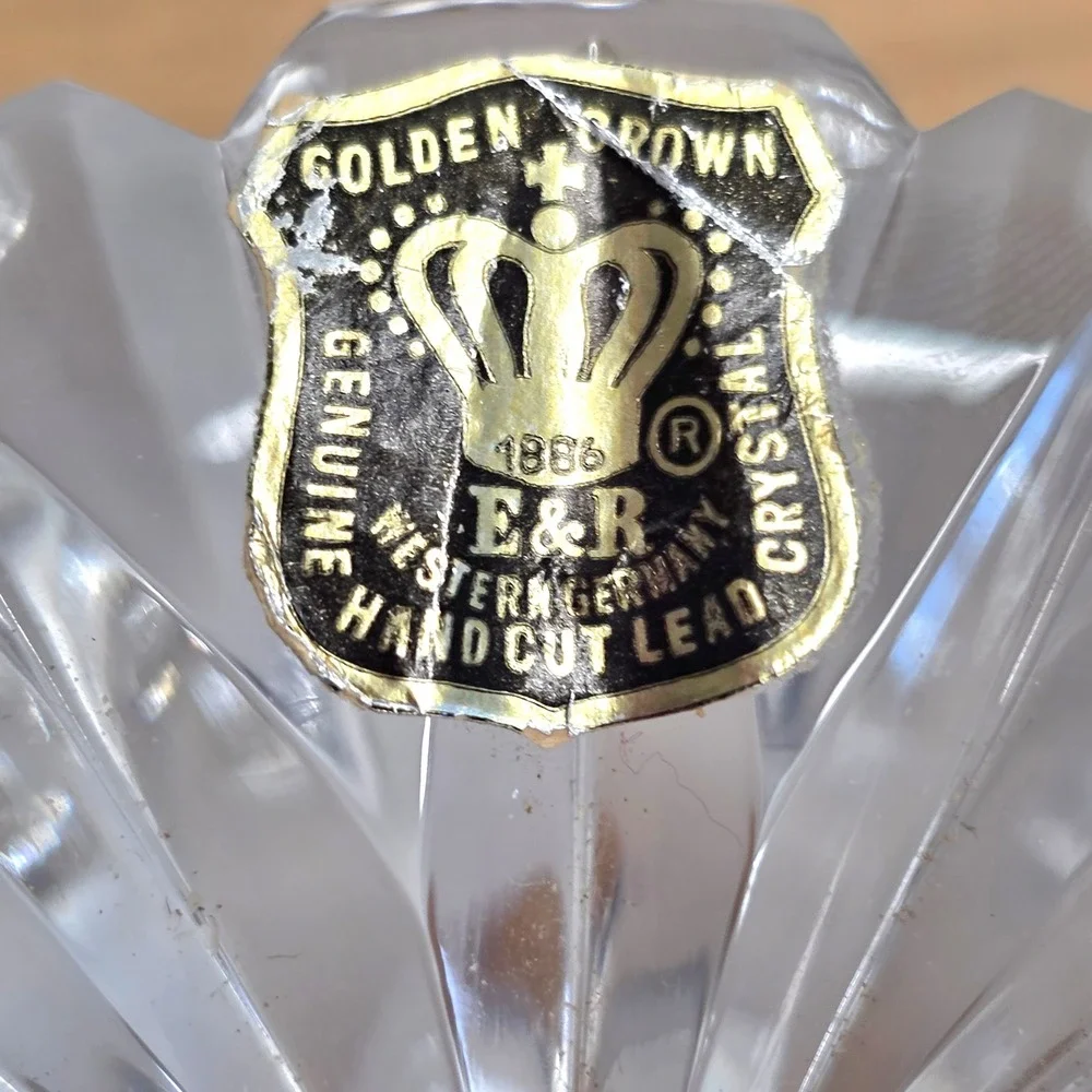 E&R Western Germany Golden‎ Crown Crystal Candy Dish Trinket Dish